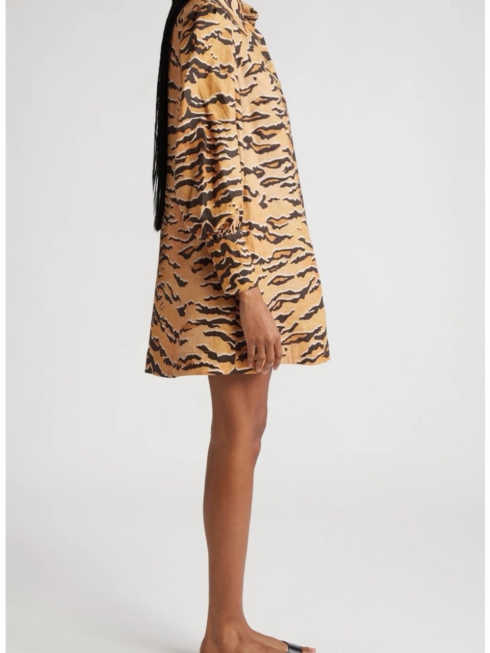 Zimmermann 100% Linen Tiger-Print Mini Dress in Tan and Black - Picture 3 of 12
